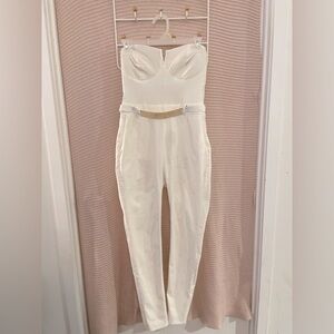 Strapless White Jumpsuit with built in gold belt